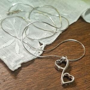 Sterling Silver Double Heart Necklace with Diamond